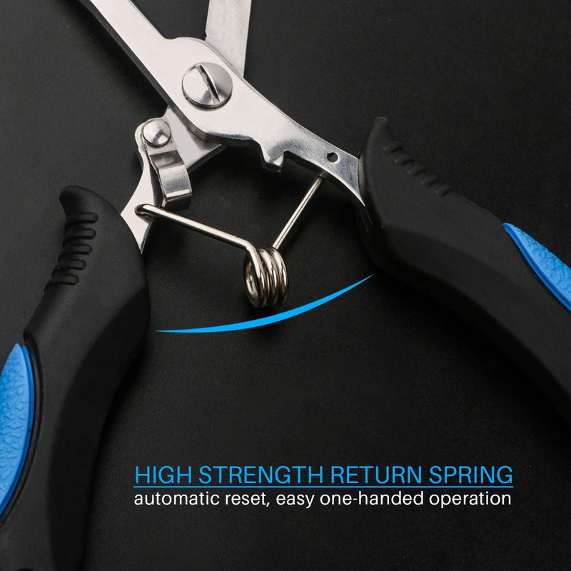 mouhike Fishing Pliers Long Nose Stainless Steel Fish Hook Remover Braid Cutters Split Ring Fish Pliers with Lanyard Fish Holder Ice Fly Fishing Gear Freshwater Saltwater Fishermen Gift (8.8inch.) - Image 5